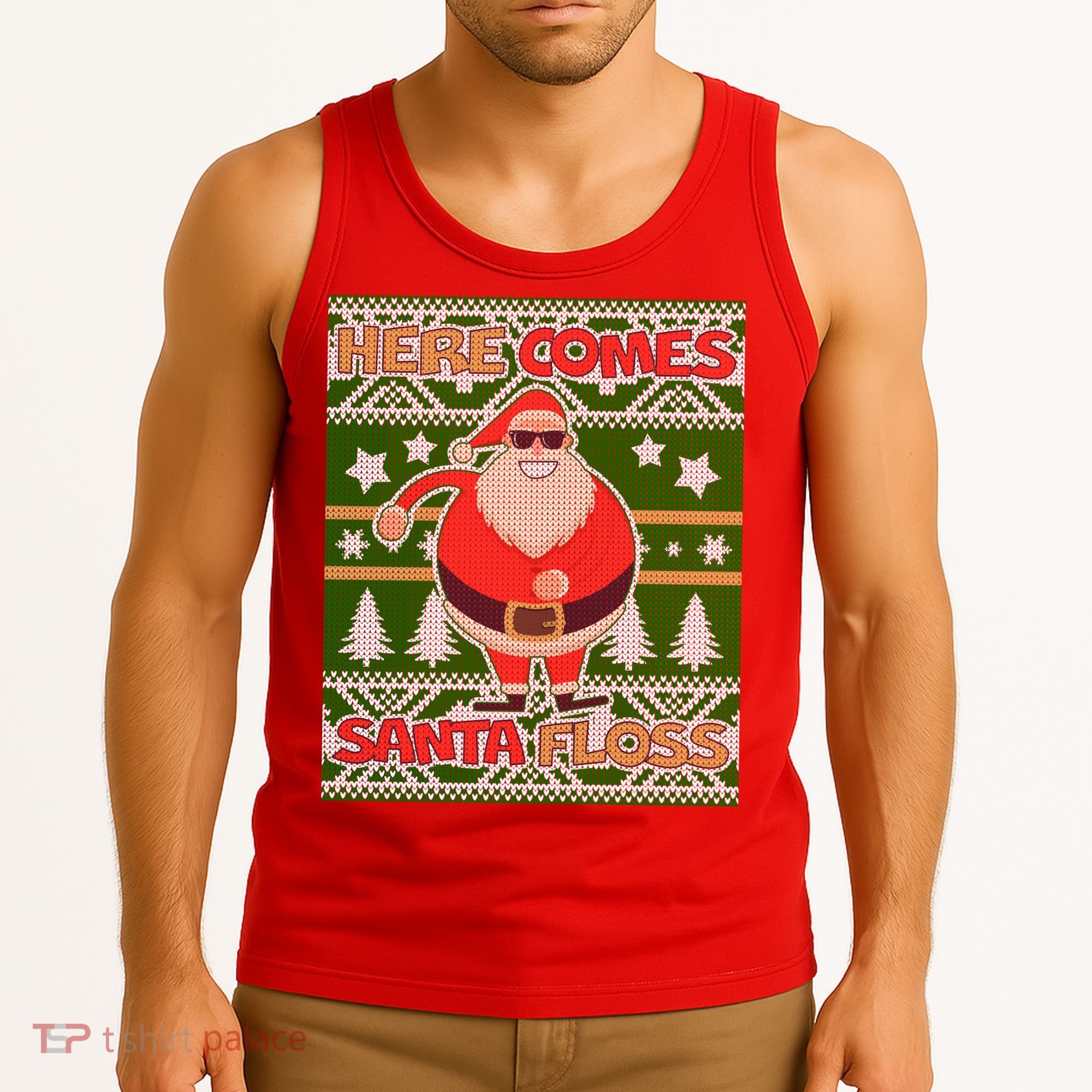 Here Comes Santa Floss Ugly Christmas Sweater Tank Top