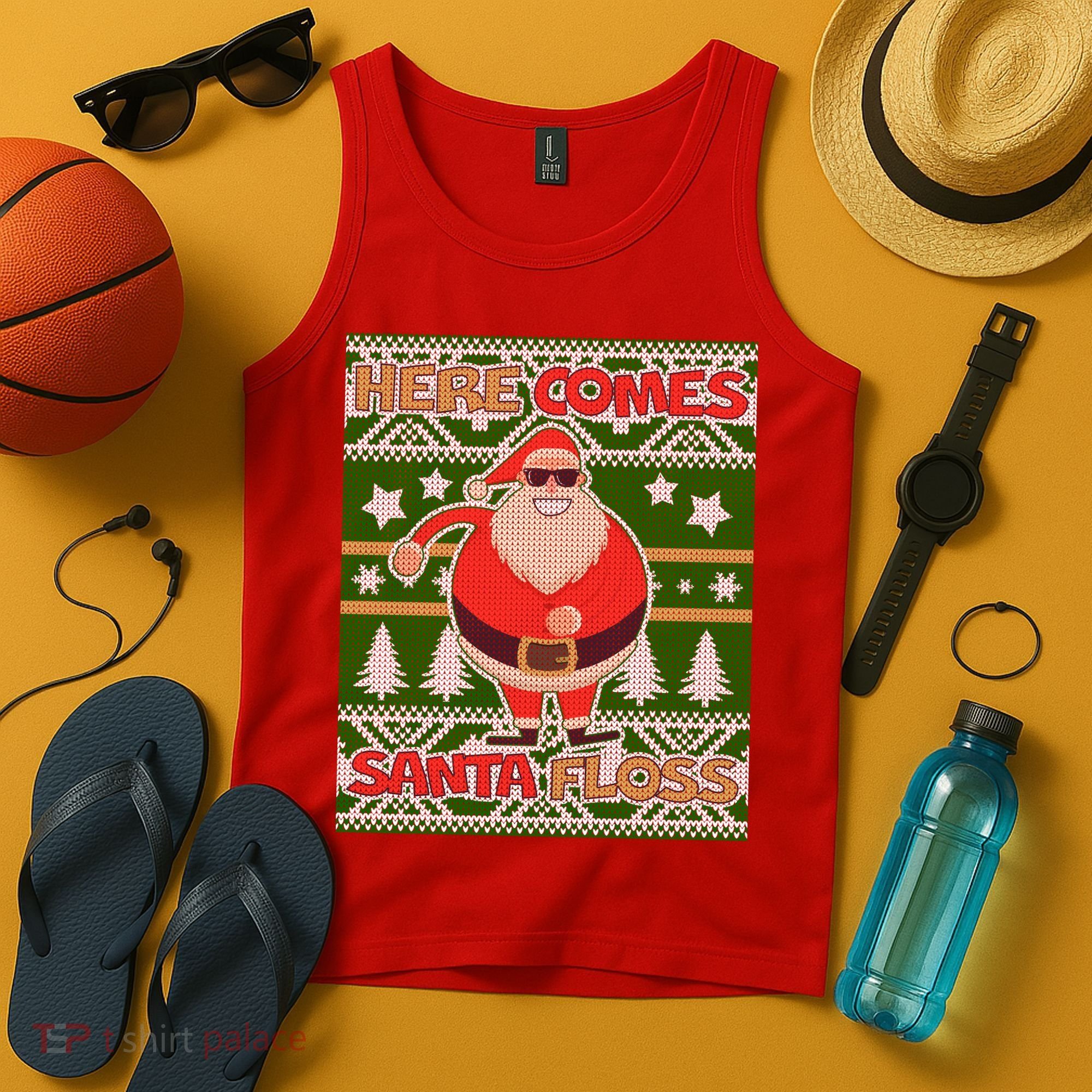 Here Comes Santa Floss Ugly Christmas Sweater Tank Top