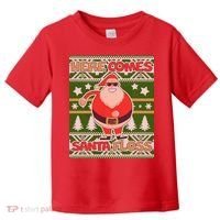 Here Comes Santa Floss Ugly Christmas Sweater Toddler T-Shirt thumb 0