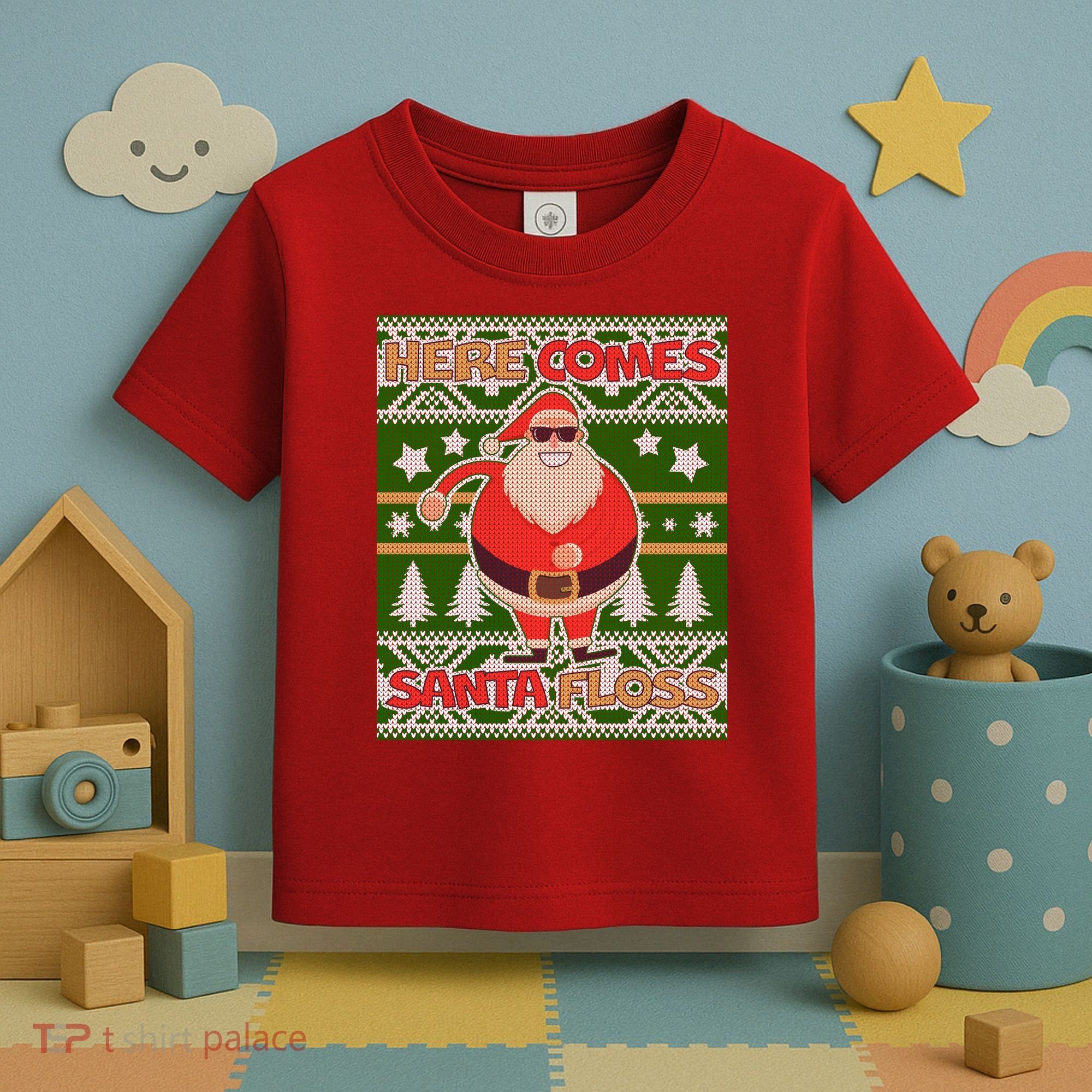 Here Comes Santa Floss Ugly Christmas Sweater Toddler T-Shirt