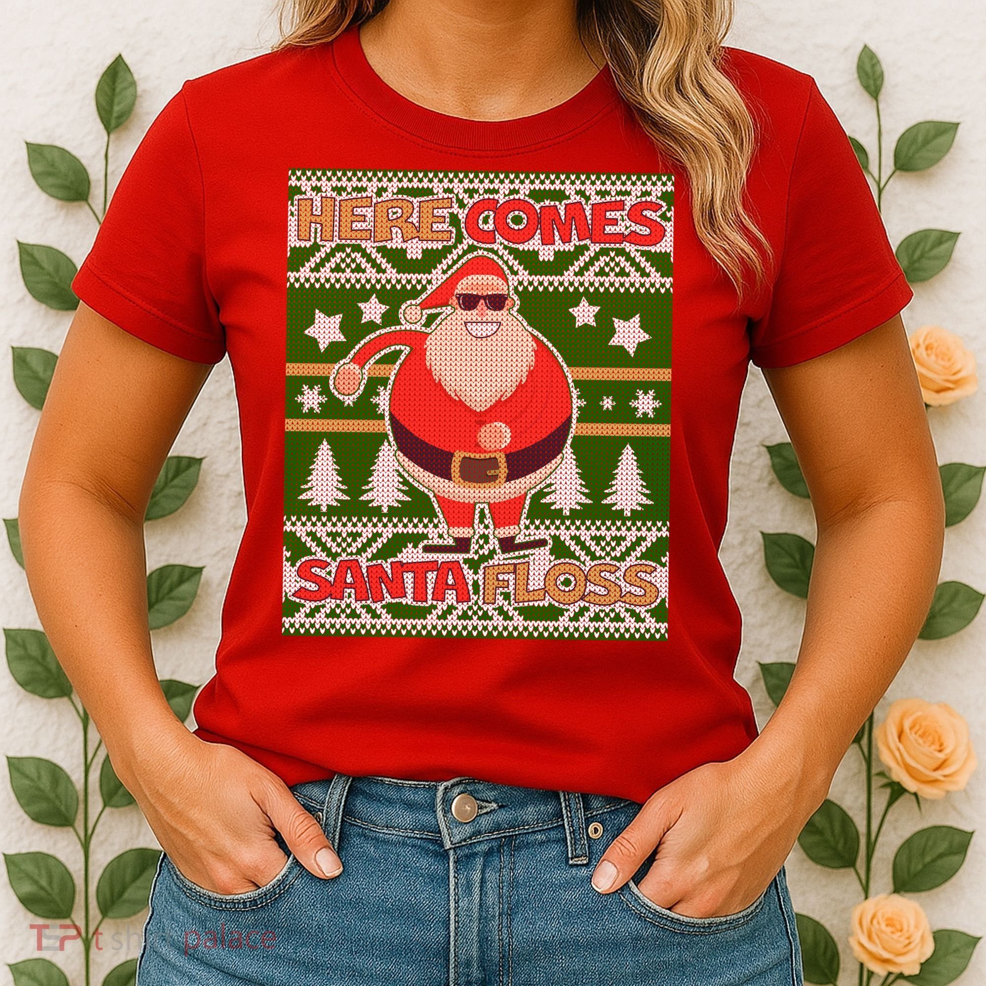 Here Comes Santa Floss Ugly Christmas Sweater Women's T-Shirt