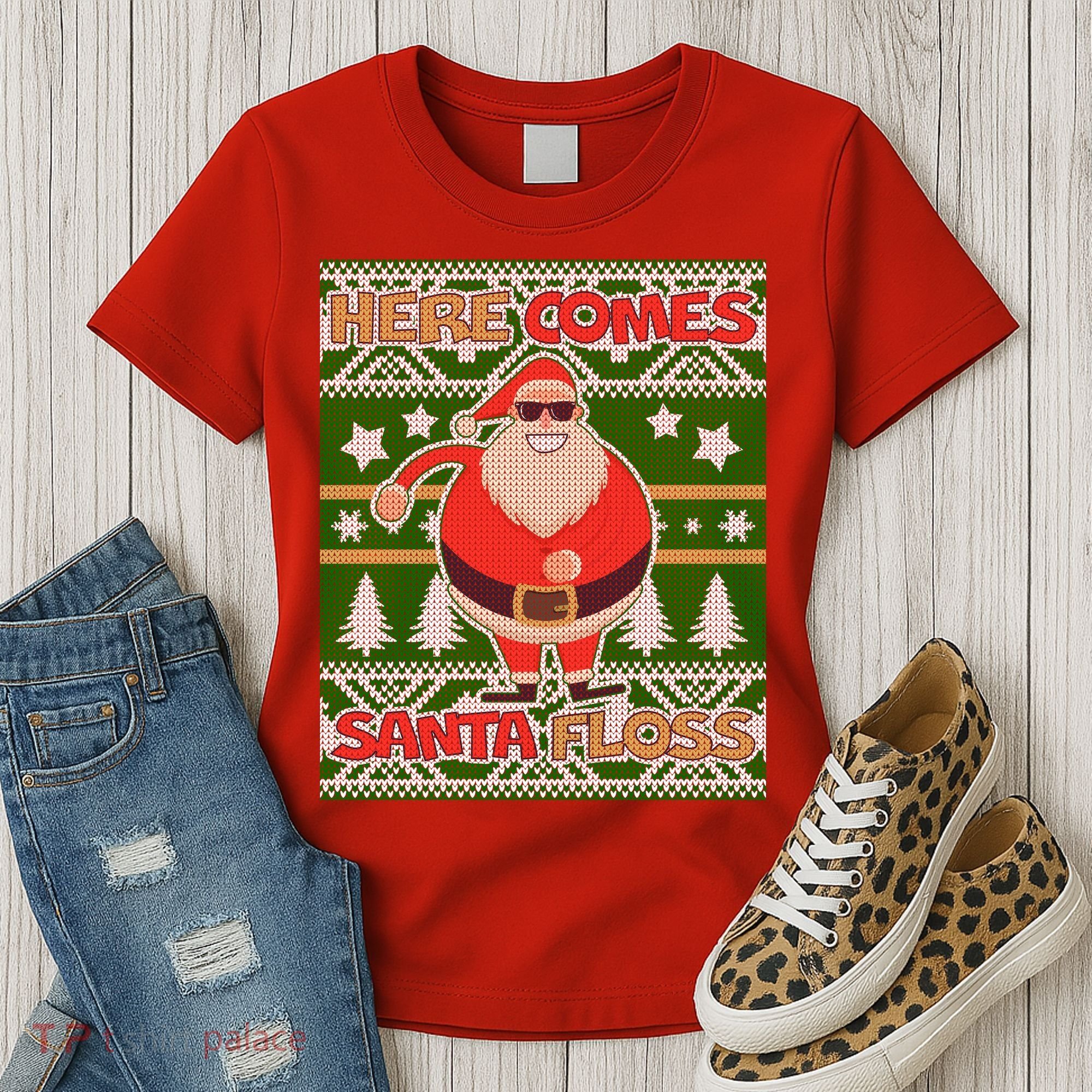 Here Comes Santa Floss Ugly Christmas Sweater Women's T-Shirt