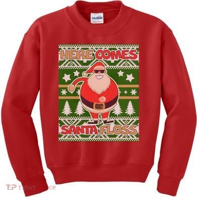Here Comes Santa Floss Ugly Christmas Sweater Kids Sweatshirt