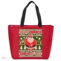 Here Comes Santa Floss Ugly Christmas Sweater Tote Bag thumb 0