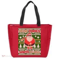 Here Comes Santa Floss Ugly Christmas Sweater Tote Bag thumb 0