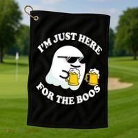 Here For The Boos Funny Halloween Party Golf Towel thumb 1