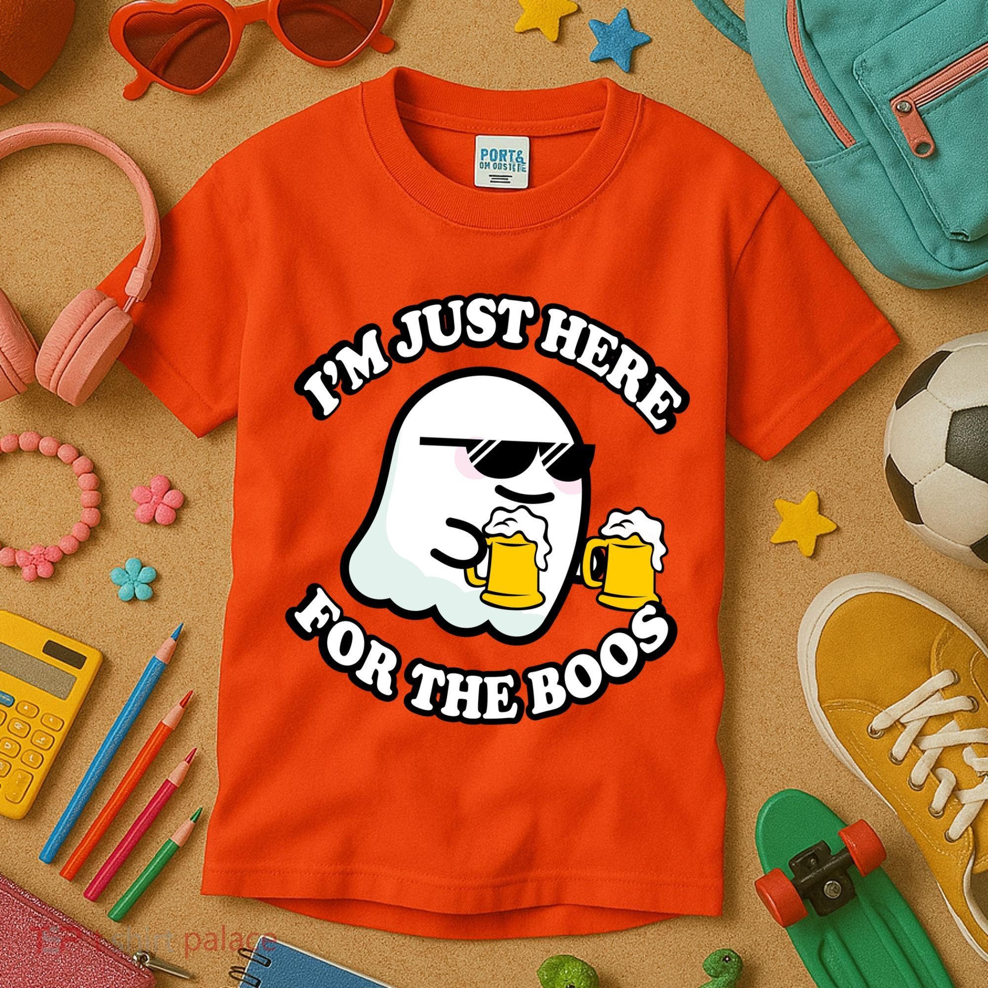 Here For The Boos Funny Halloween Party Kids T-Shirt