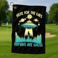 Here For The Cats Humans Are Gross Golf Towel thumb 1
