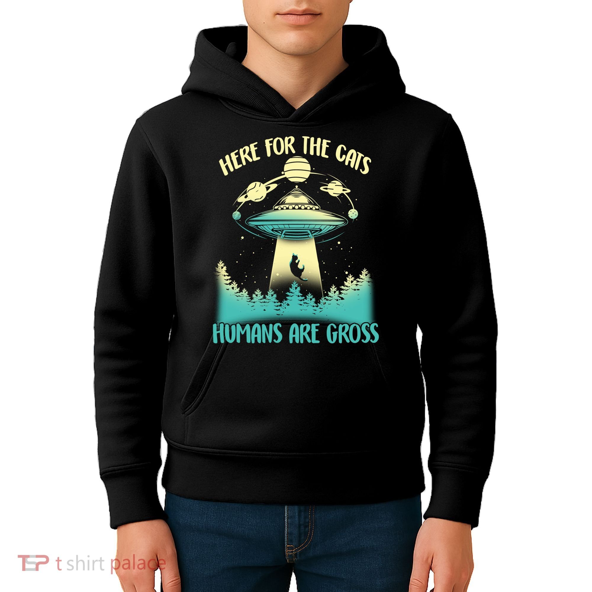 Here For The Cats Humans Are Gross Kids Hoodie