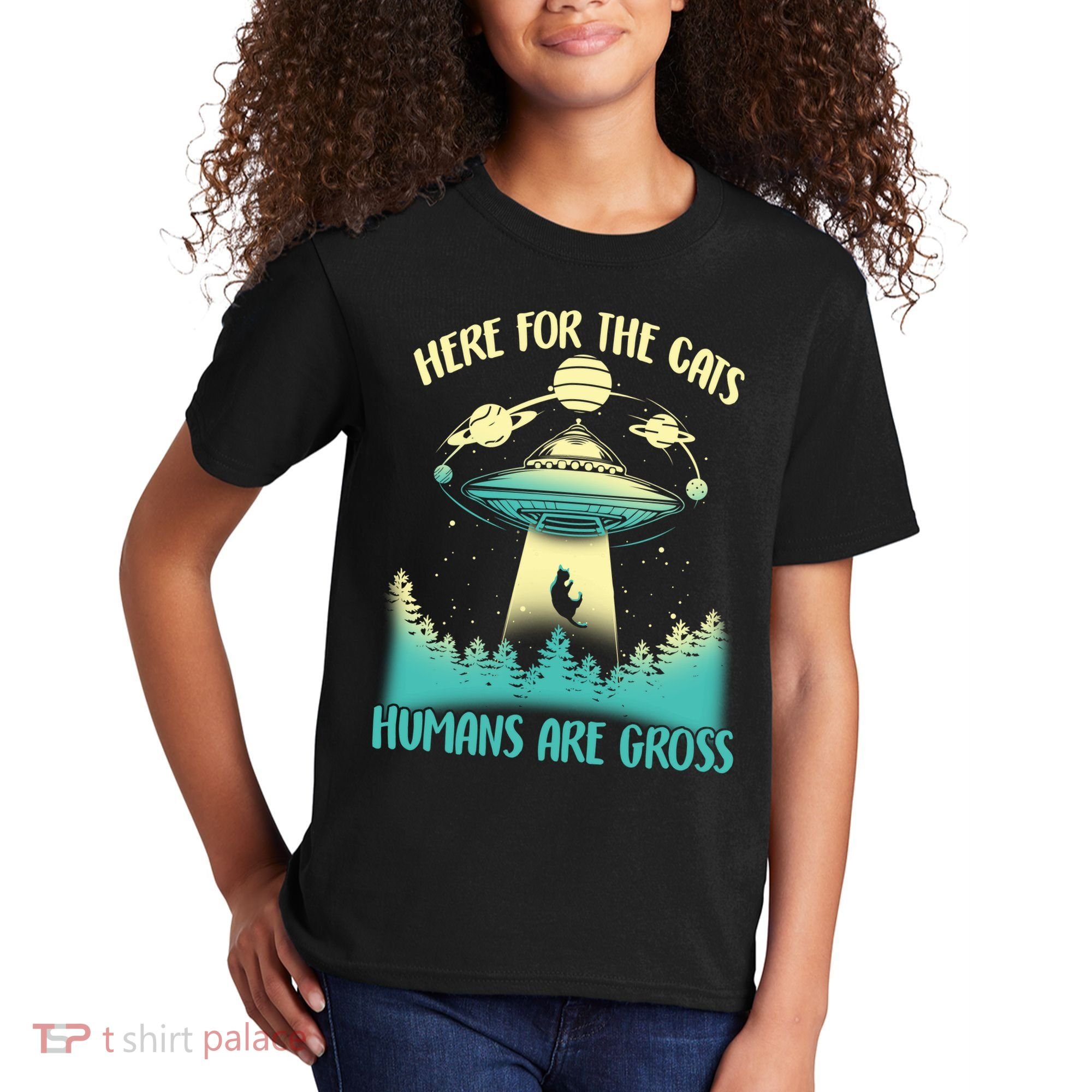 Here For The Cats Humans Are Gross Kids T-Shirt
