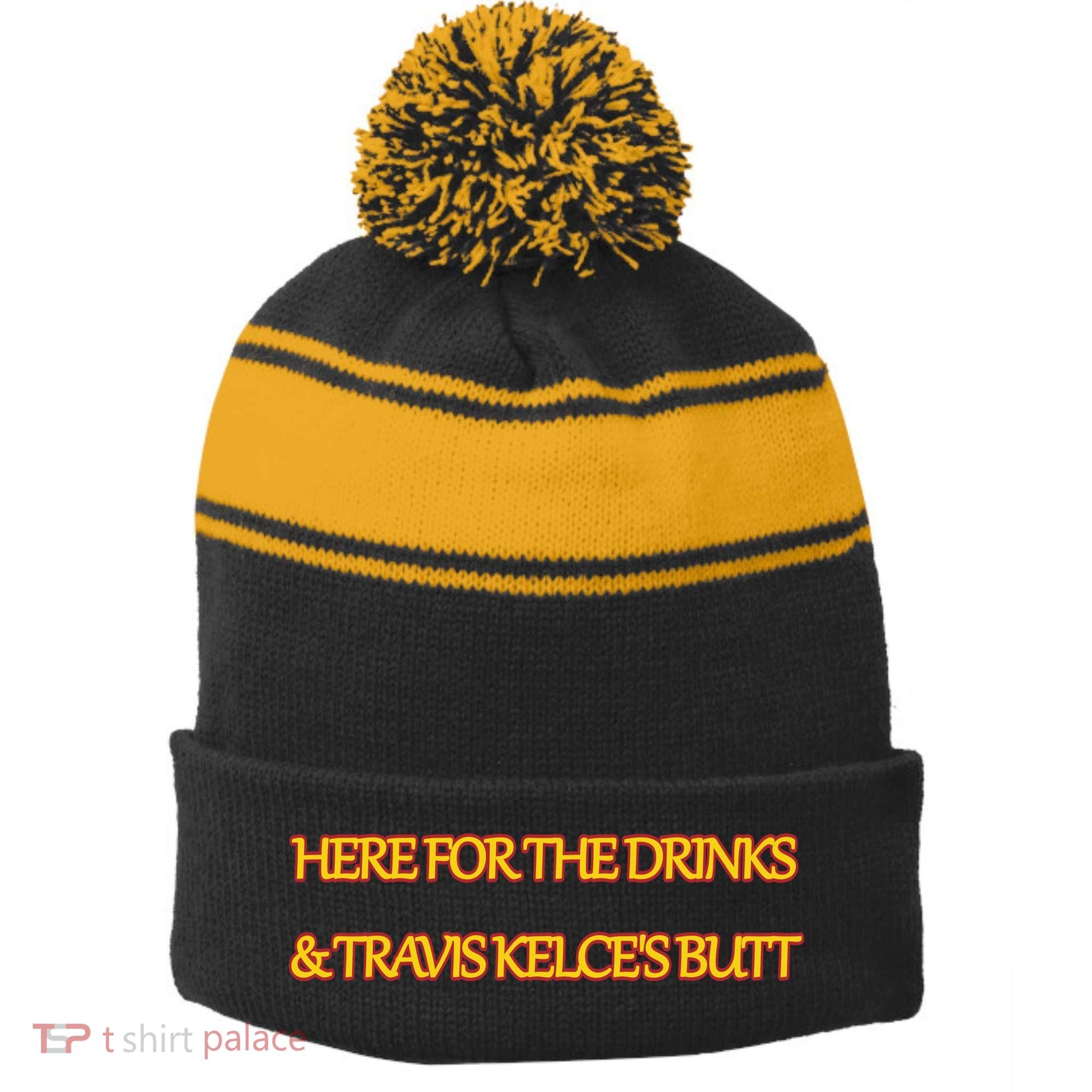 Here For The Drinks Travis Kelce's Butt Kansas City Stripe Pom Pom Beanie