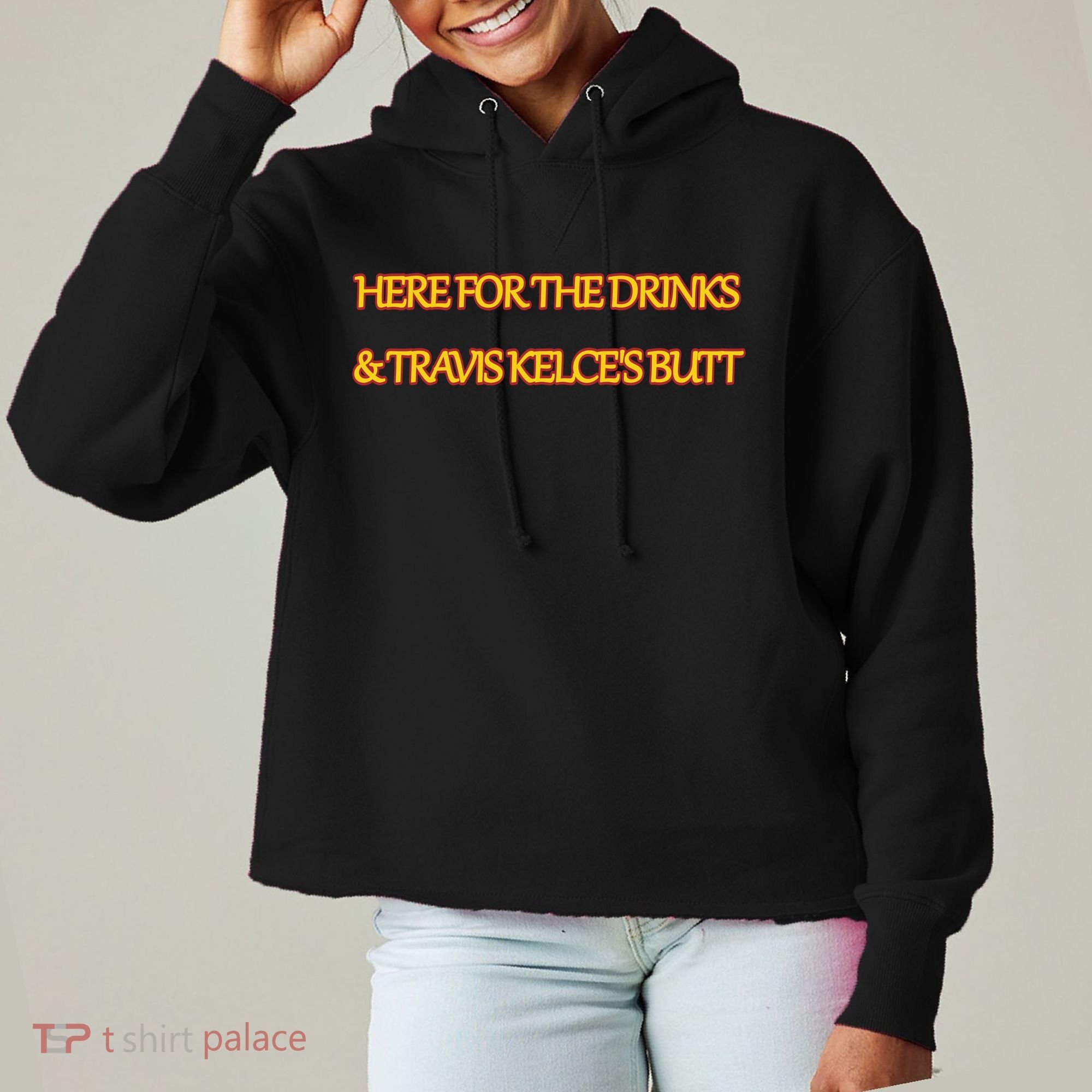 Here For The Drinks Travis Kelce's Butt Kansas City Ladies Heavyweight Boxy Pullover Hoodie