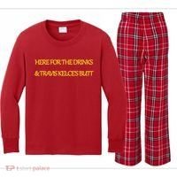 Here For The Drinks Travis Kelce's Butt Kansas City Kids Long Sleeve Plaid Pajama Set thumb 0