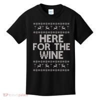 Here For The Wine Ugly Christmas Sweater Kids T-Shirt thumb 0