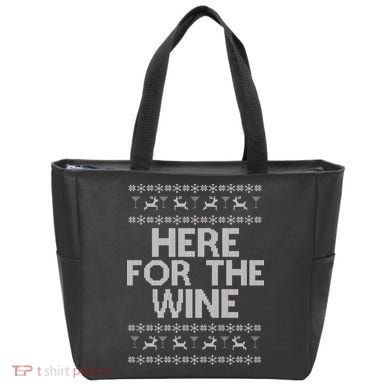 Here For The Wine Ugly Christmas Sweater Tote Bag