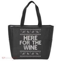 Here For The Wine Ugly Christmas Sweater Tote Bag thumb 0