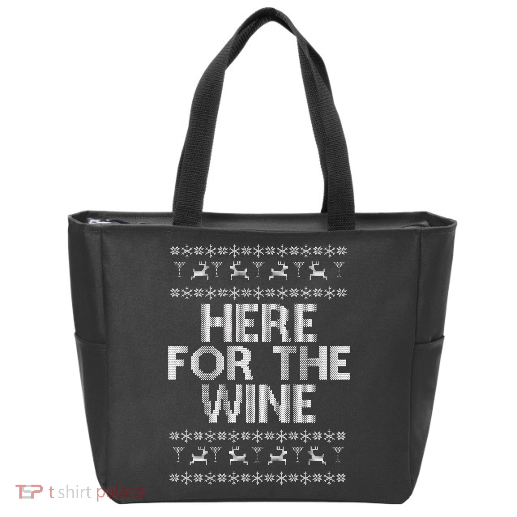 Here For The Wine Ugly Christmas Sweater Tote Bag