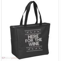 Here For The Wine Ugly Christmas Sweater Tote Bag thumb 2