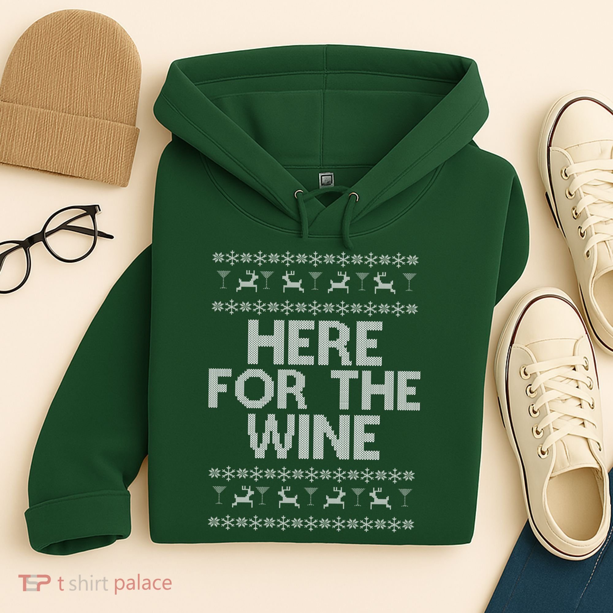 Here For The Wine Ugly Christmas Sweater Hoodie