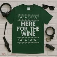 Here For The Wine Ugly Christmas Sweater T-Shirt thumb 5