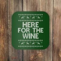 Here For The Wine Ugly Christmas Sweater Coaster thumb 0