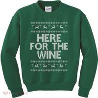 Here For The Wine Ugly Christmas Sweater Kids Sweatshirt thumb 0