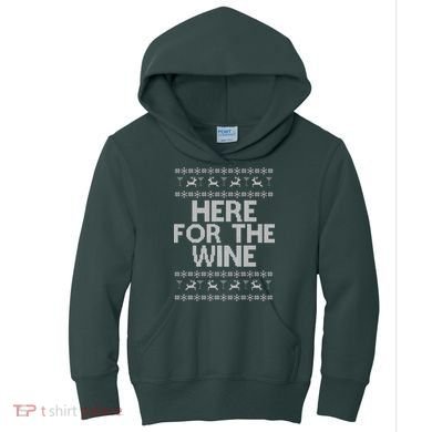 Here For The Wine Ugly Christmas Sweater Kids Hoodie