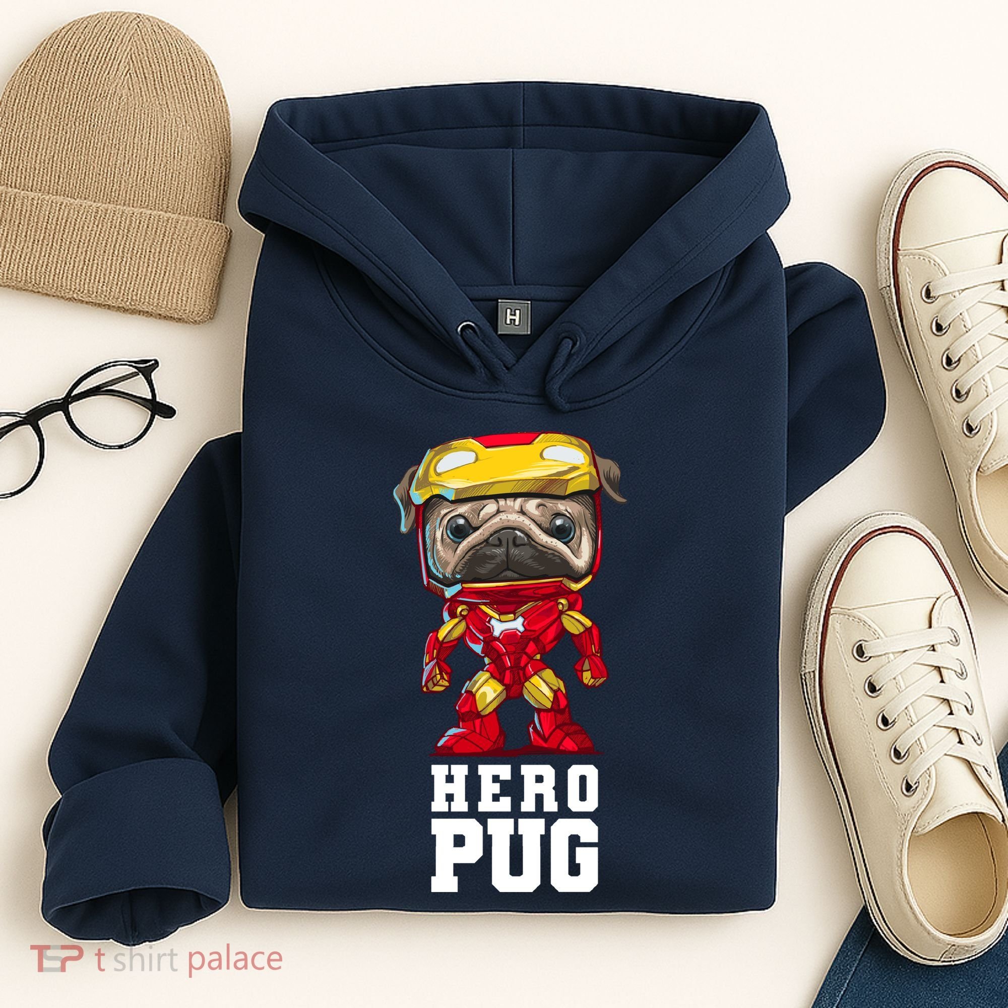 Hero Iron Pug Funny Spoof Hoodie
