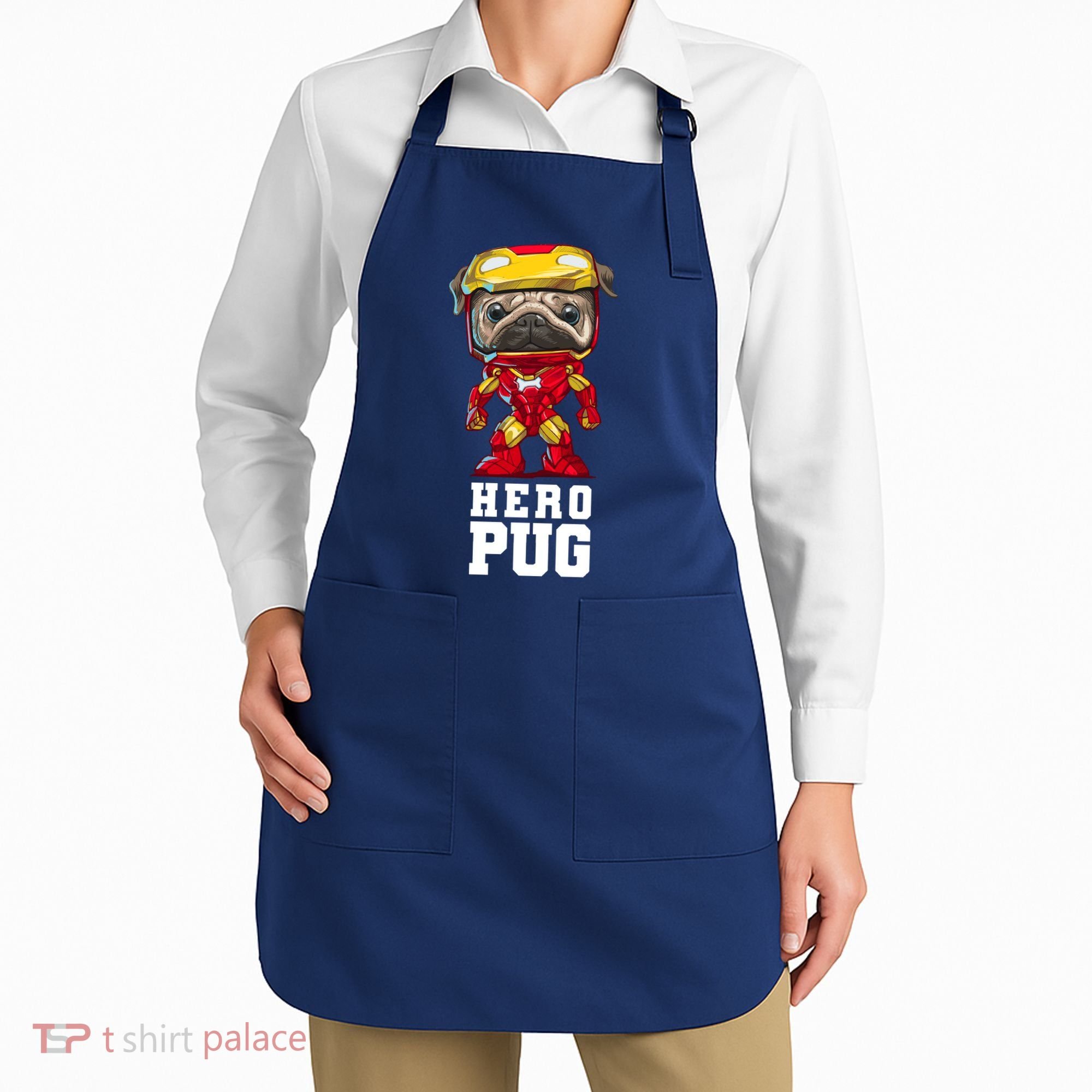 Hero Iron Pug Funny Spoof Apron