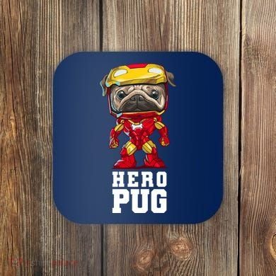 Hero Iron Pug Funny Spoof Coaster