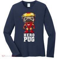 Hero Iron Pug Funny Spoof Women's Long Sleeve Shirt thumb 0