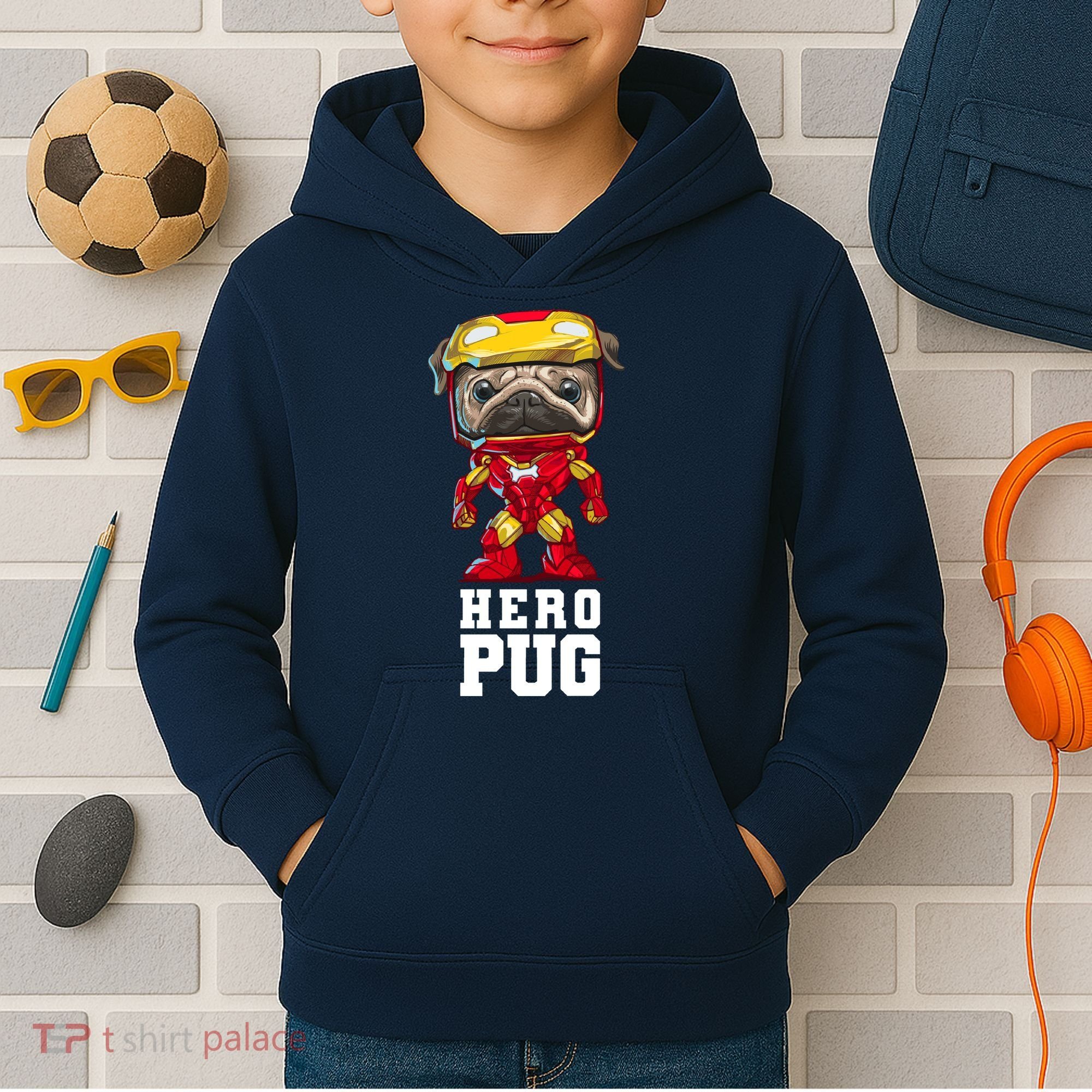 Hero Iron Pug Funny Spoof Kids Hoodie