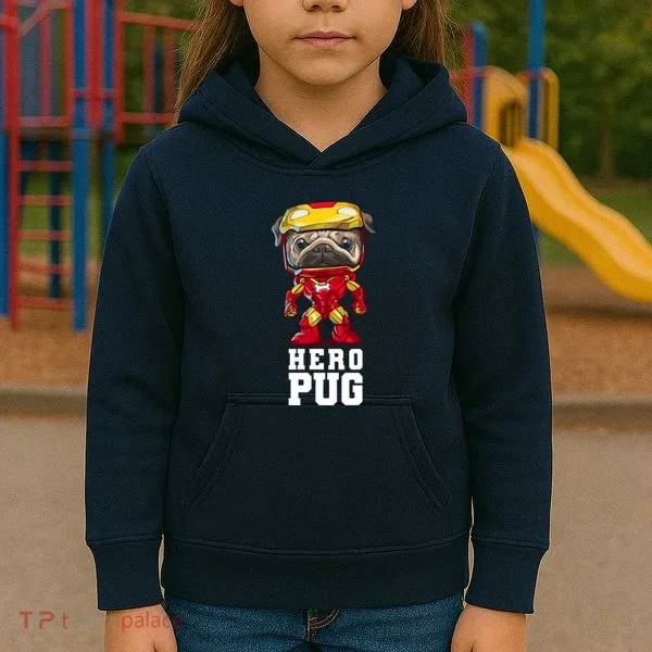 Hero Iron Pug Funny Spoof Kids Hoodie