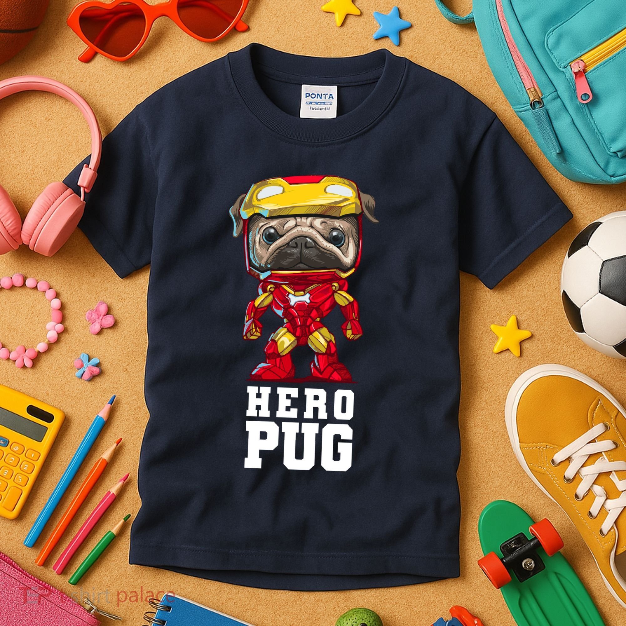 Hero Iron Pug Funny Spoof Kids T-Shirt