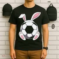 Happy Easter Soccer Bunny Ears Funny Egg T-Shirt thumb 6