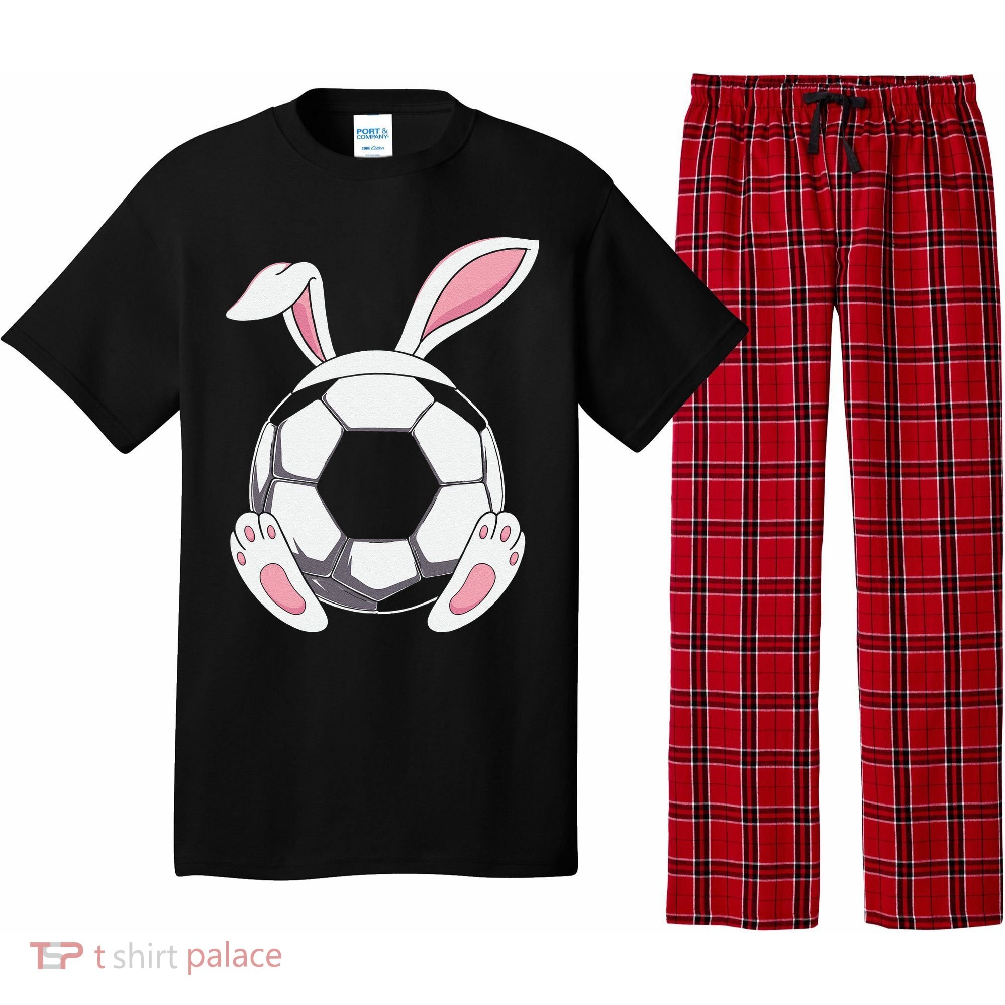 Happy Easter Soccer Bunny Ears Funny Egg Pajama Set