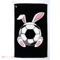 Happy Easter Soccer Bunny Ears Funny Egg Golf Towel thumb 0