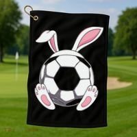 Happy Easter Soccer Bunny Ears Funny Egg Golf Towel thumb 1