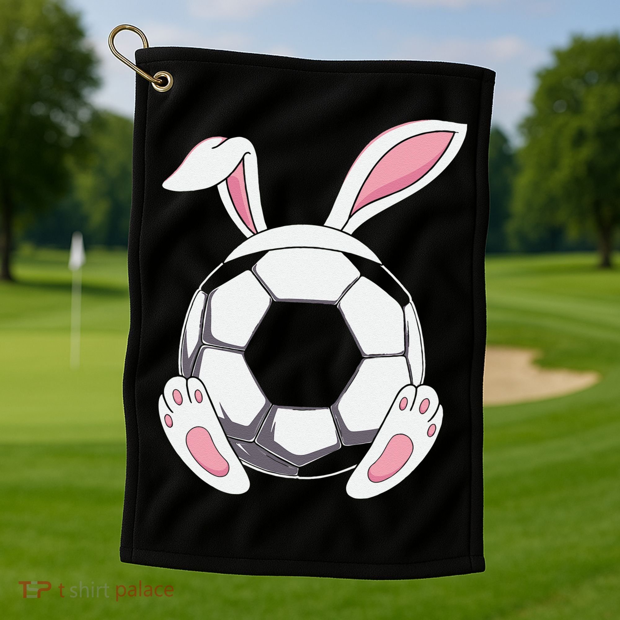 Happy Easter Soccer Bunny Ears Funny Egg Golf Towel