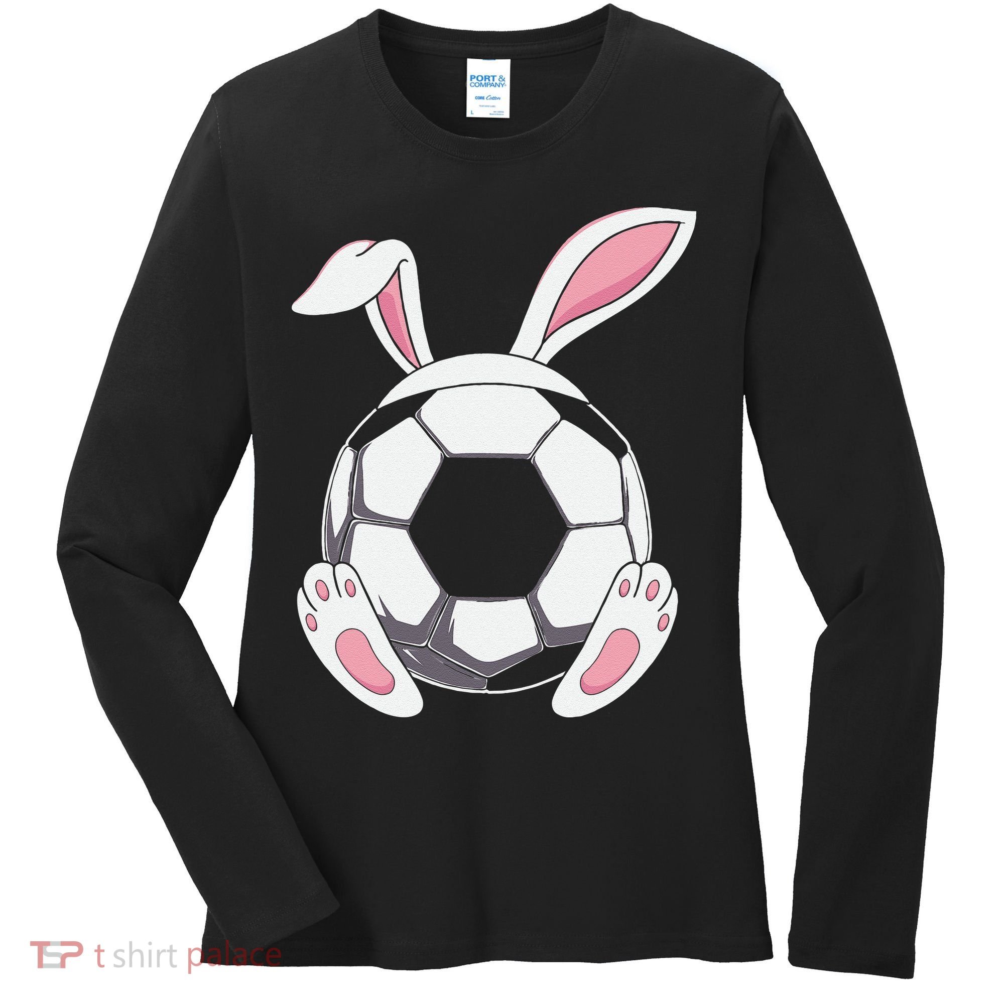 Happy Easter Soccer Bunny Ears Funny Egg Women's Long Sleeve Shirt