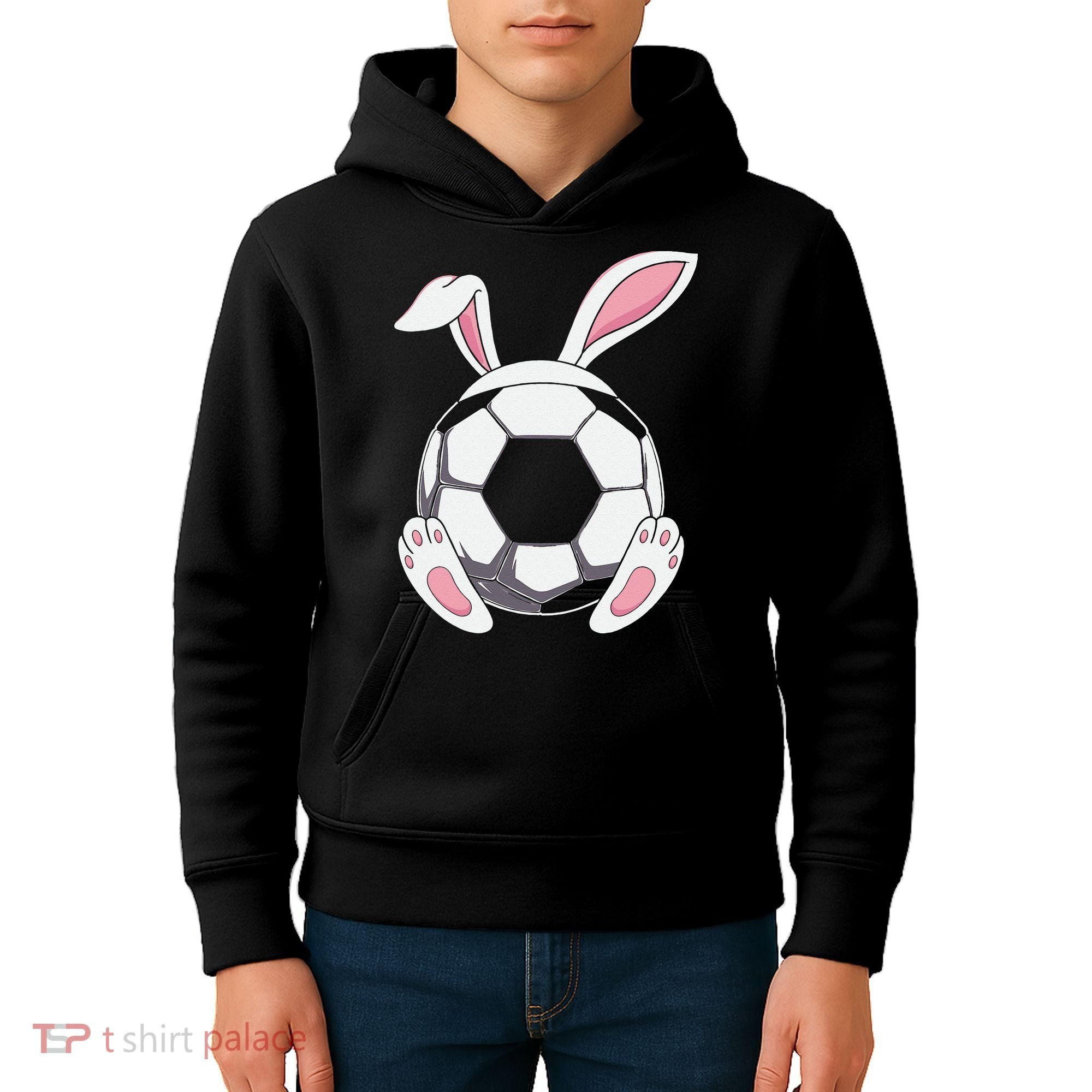 Happy Easter Soccer Bunny Ears Funny Egg Kids Hoodie