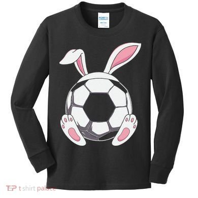 Happy Easter Soccer Bunny Ears Funny Egg Kids Long Sleeve Shirt
