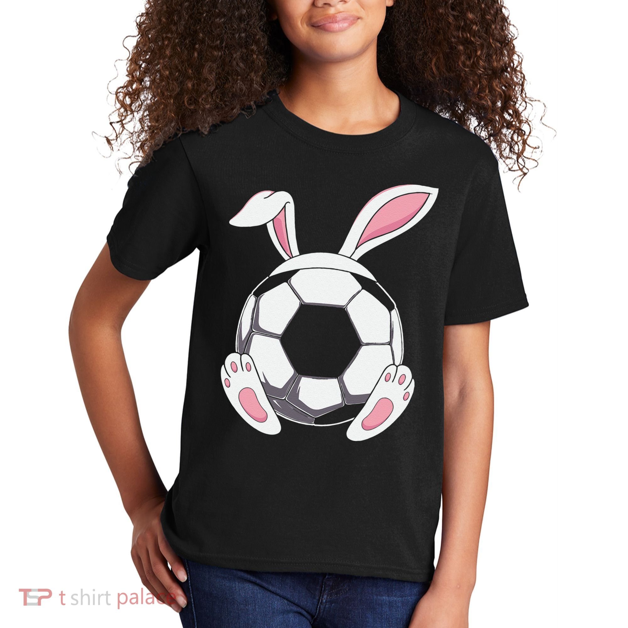 Happy Easter Soccer Bunny Ears Funny Egg Kids T-Shirt