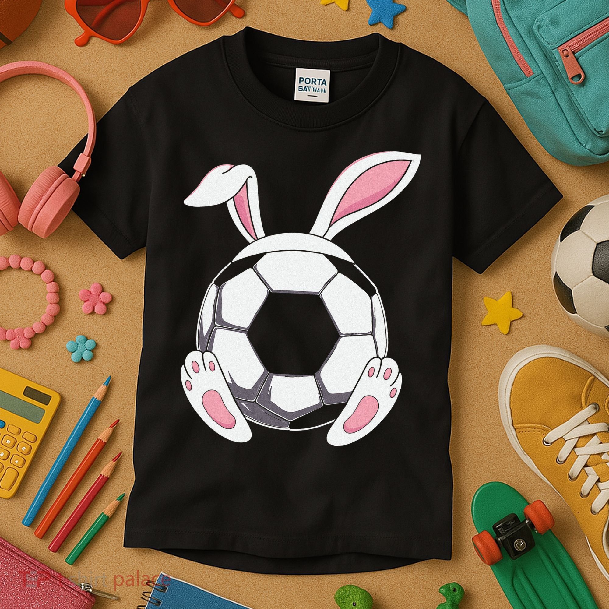 Happy Easter Soccer Bunny Ears Funny Egg Kids T-Shirt