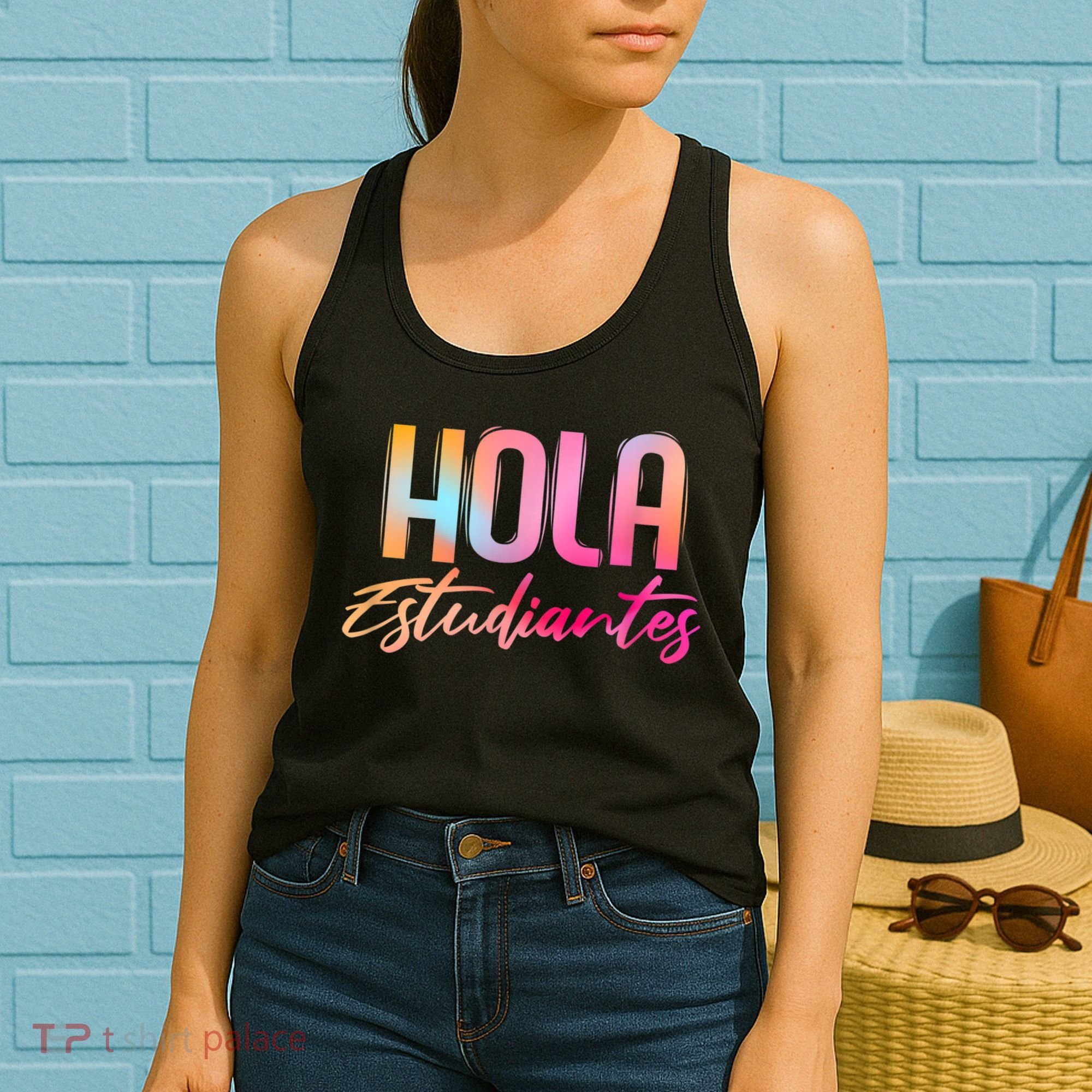 Hola Estudiantes Spanish Teacher Funny Back To School Women's Tank Top