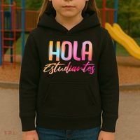 Hola Estudiantes Spanish Teacher Funny Back To School Kids Hoodie thumb 3