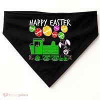 Happy Easter Steam Train Engine Bunny Chocolate Eggs USA-Made Doggie Bandana thumb 0