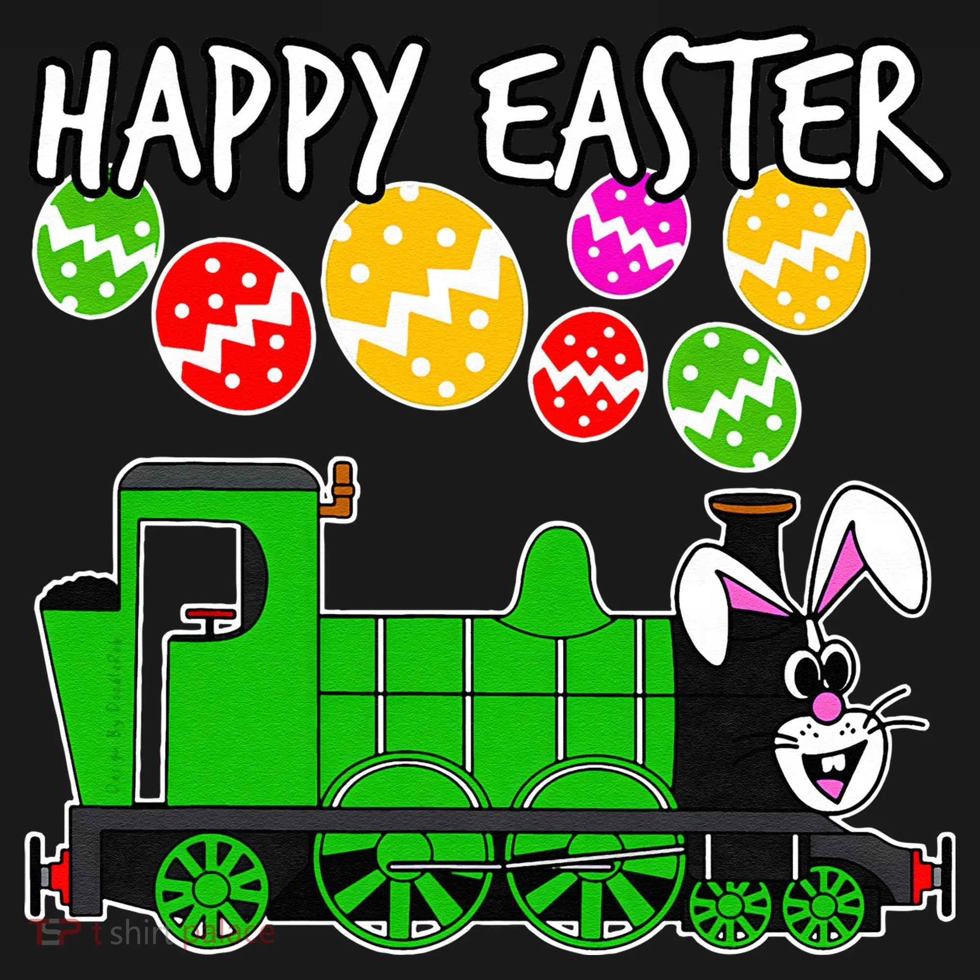 Happy Easter Steam Train Engine Bunny Chocolate Eggs Bucket Hat