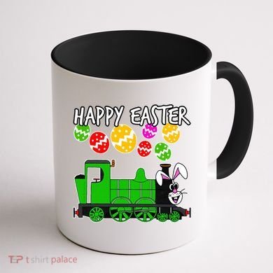 Happy Easter Steam Train Engine Bunny Chocolate Eggs Coffee Mug back