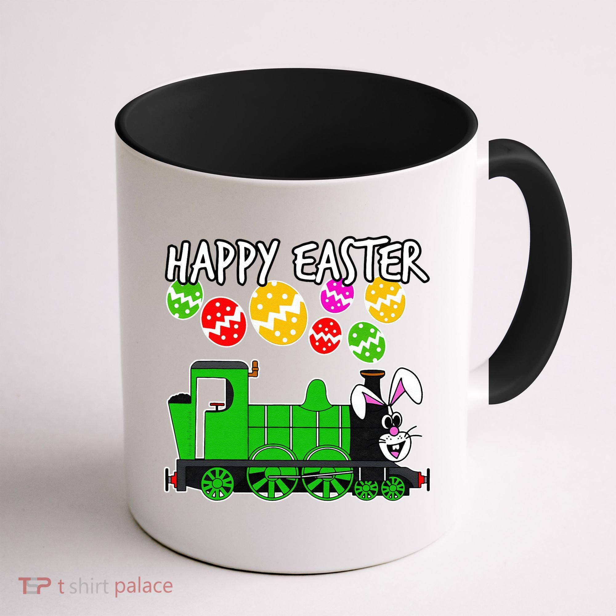 Happy Easter Steam Train Engine Bunny Chocolate Eggs Coffee Mug